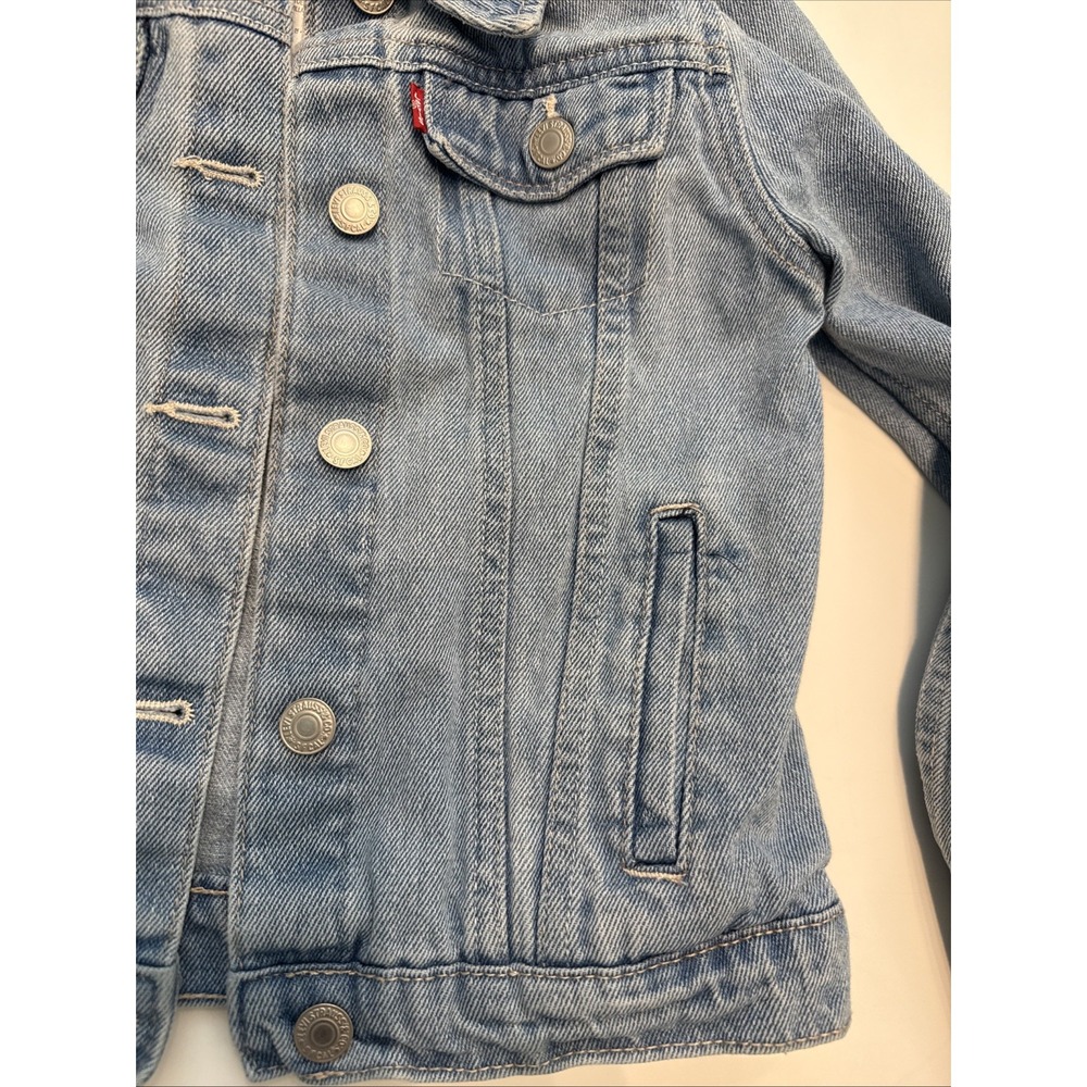 Levi's Denim Jacket Kids Size Medium Blue Good Repaired Trucker Jacket - Picture 5 of 16
